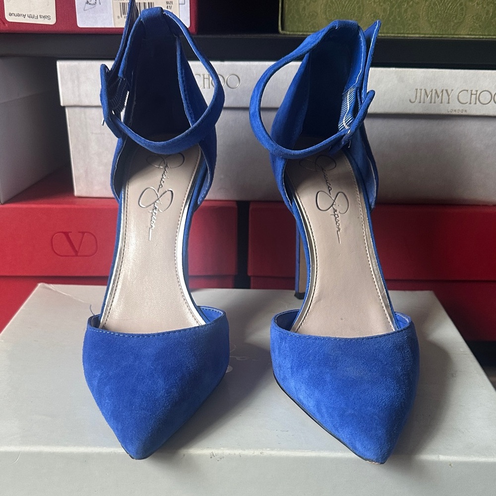 Jessica Simpson Vibrant Blue Ankle Strap Heels